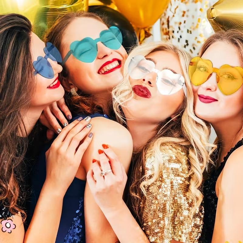 Heart-Shaped Rimless GlassesTransparent Candy ColorPlastic Frame FashionEyewear for Men WomenParty Gift UV Protection Sunglasses