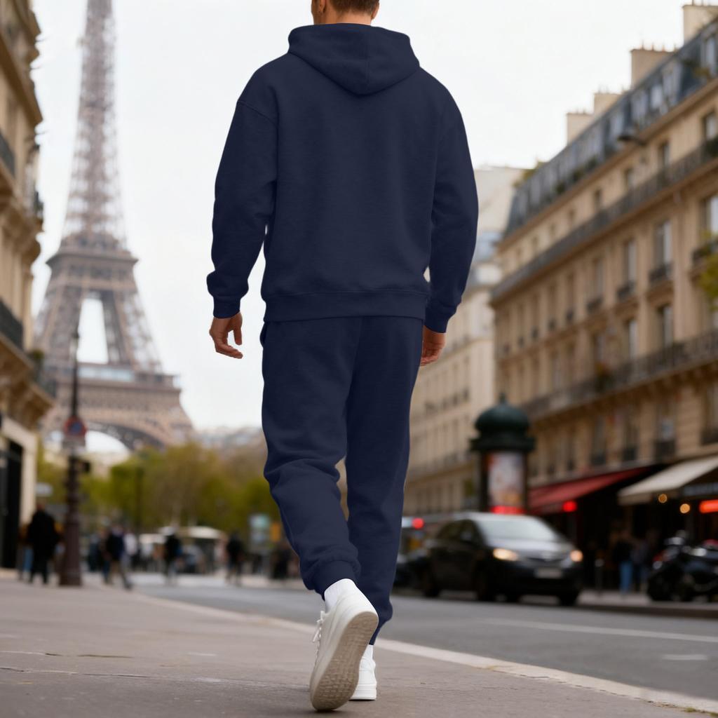 Men's Casual Sports Suit, Solid Color Hooded Sweatshirt, Waist Cinching Pants, Long Sleeved Pants, Comfortable And Warm Suit