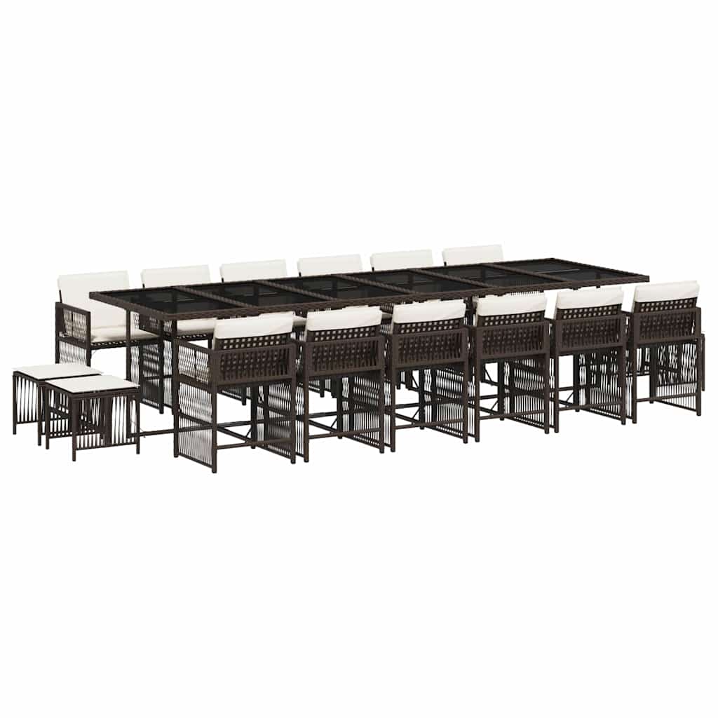 Vidaxl 17-Cz. Garden Furniture Set With Cushions, Brown, PE Rattan