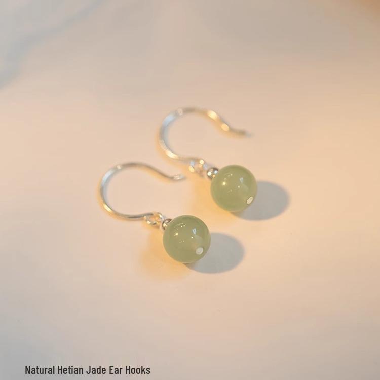 Hetian Jade and Red Agate Earrings - S925 Silver, Vintage High-End Design for Women, Autumn/Winter 2023