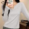 Urban Beauty Women's Slim Fit V-Neck Long Sleeve T-Shirt