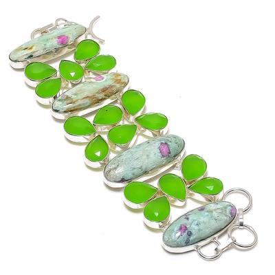 Rubinfuchsit, Chalcedon Edelstein 925 Sterling Silber Schmuck Armband 8" Z5C04