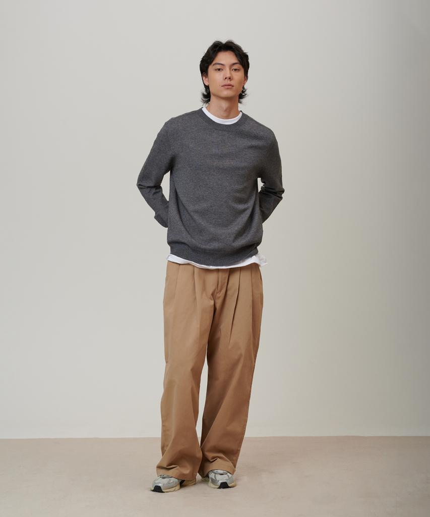 PINBLACK (Men) Classic Cotton Double-Pleat Chino Pants Beige