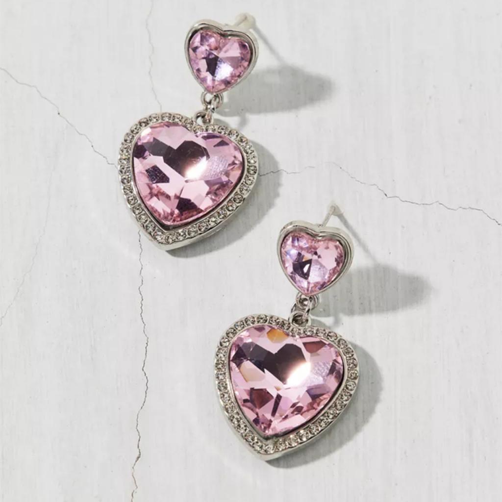 Europe and the United States Hot-selling Fashion Versatile Love Earrings Light Luxury High Sense Full Diamond Heart-shaped Gemstone Sweet Women