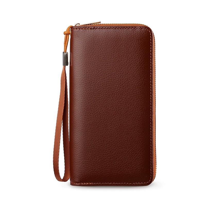 Men's PU Leather Long Wallet With Zipper Coin Purse Pocket Money Clip Clutch Vintage Large Capacity Male Short Money Purse Card Holder