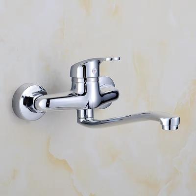 Wall Mounted Double Holes Kitchen Basin Faucet Hot Cold Water Mixer Tap For Sink