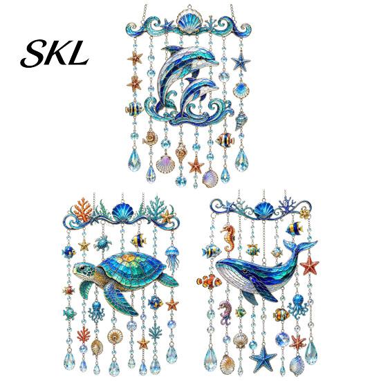 Kristallperlen Hängender Schmuck Meeresbewohner Acryl Fensteraufhänger, Buntglas-Stil Meeresschildkröte Wal Delfin Suncatcher Wasserdicht Windspiel mit