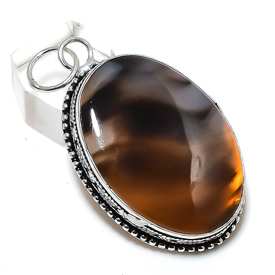 Pierre Précieuse Agate du Montana Naturelle Argent Sterling 925 Bijou Pendentif 2.29" g8y10