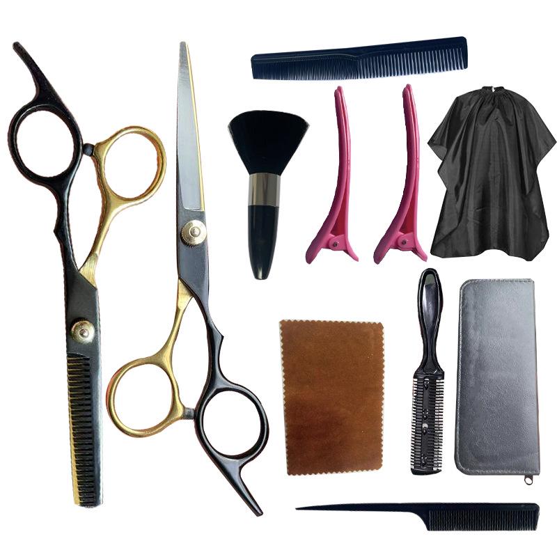Black Gold Hairdressing & Pet Scissors Set - Serrated, Flat, Bangs, Oblique Tail.