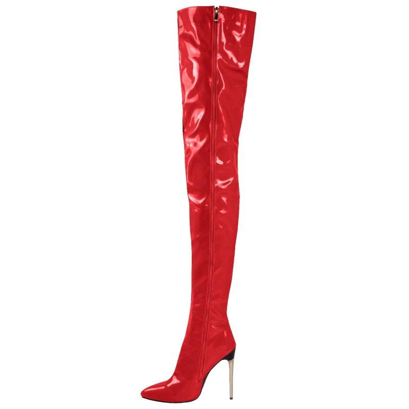 Fashion New Style Fashionable Patent Leather Over The Knee Boots Ladies High Heels Large Size Sexy Thigh High Boots Stiletto Women Boots