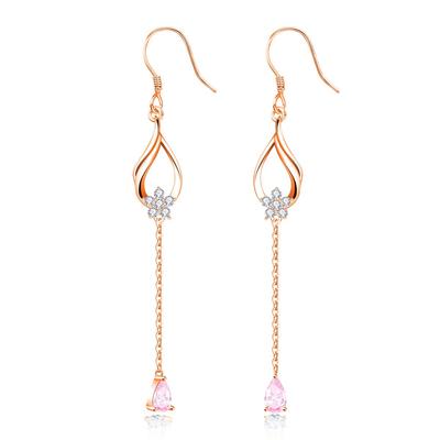 Naniwaai Popular Birthstone Dangle Cherry Blossom Hypoallergenic To Long Flower Jewelry Women's Earrings, October, Earrings, Hook, Earrings, Silver,