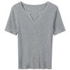 Sancai Women's Lyocell Blend V-Neck Slim Fit Knit Short Sleeve Top