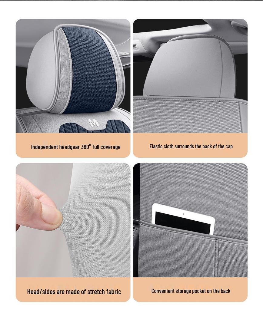 Universal Breathable Linen Car Seat Cushion - Full Surround for All Seasons, Fits Five Seats