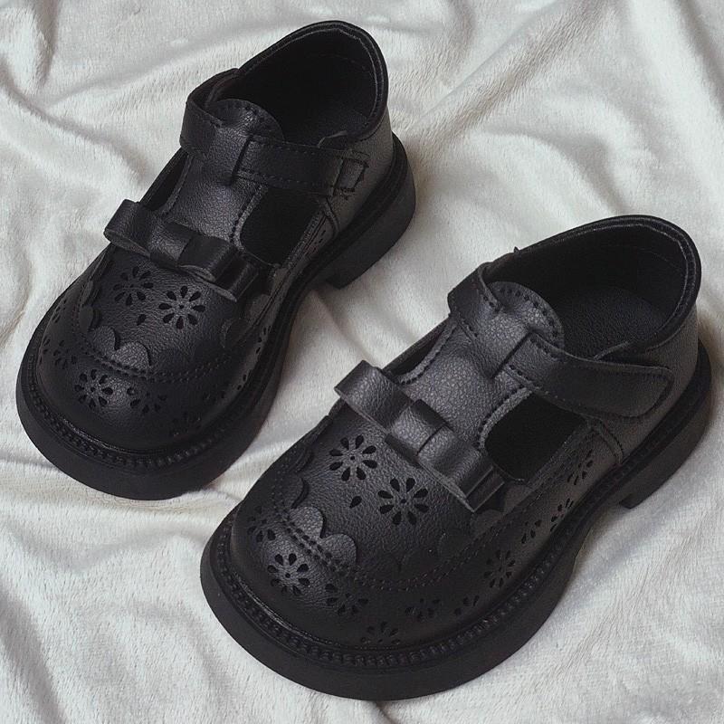 

Kids Black Mary Jane Leather Shoes Bow Hollow Out Carved Hook Loop Thick Sole Casual School Shoes 21 чорний