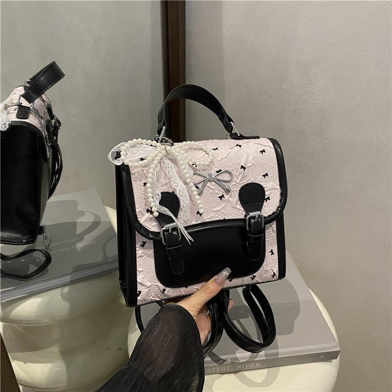 College Style Bow Print Small Backpack Women's Summer New Trendy Korean Version Leisure Travel Backpack