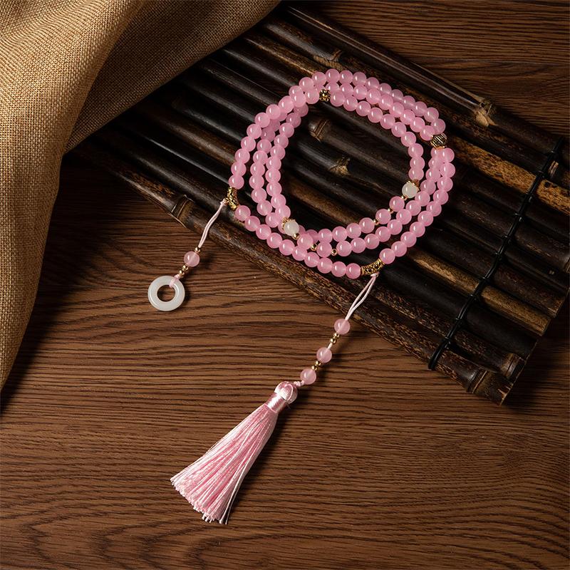 Retro Ethnic Style Necklace Chinese Style Beaded Tassel Choker Natural Stone Prayer Necklaces Women Cheongsam Necklace Jewelry