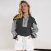 Hot-selling design style zipper contrasting colors loose decorative lines long sleeves autumn and winter trend sweater women