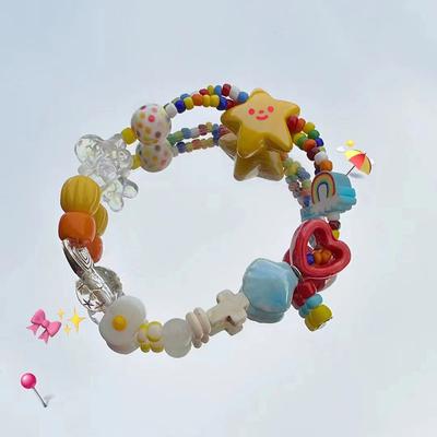 Sweet Colorful Star Beaded Bracelet Simple Cartoon Stretch Bracelets Stackable Bangle Friendship Wristbands  Jewelry Gift