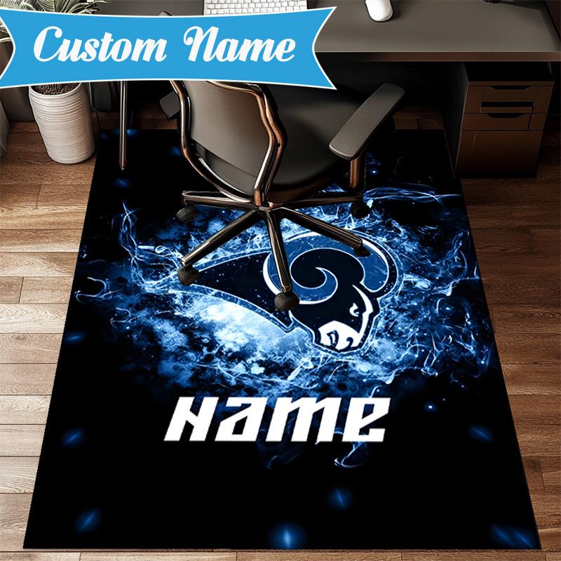 Custom Name Rams Team Spirit Rug Game Carpet, Floor Mat for Bedroom Living Room Entryway Rug, Home Decor Idea Gift for Christmas Birthday