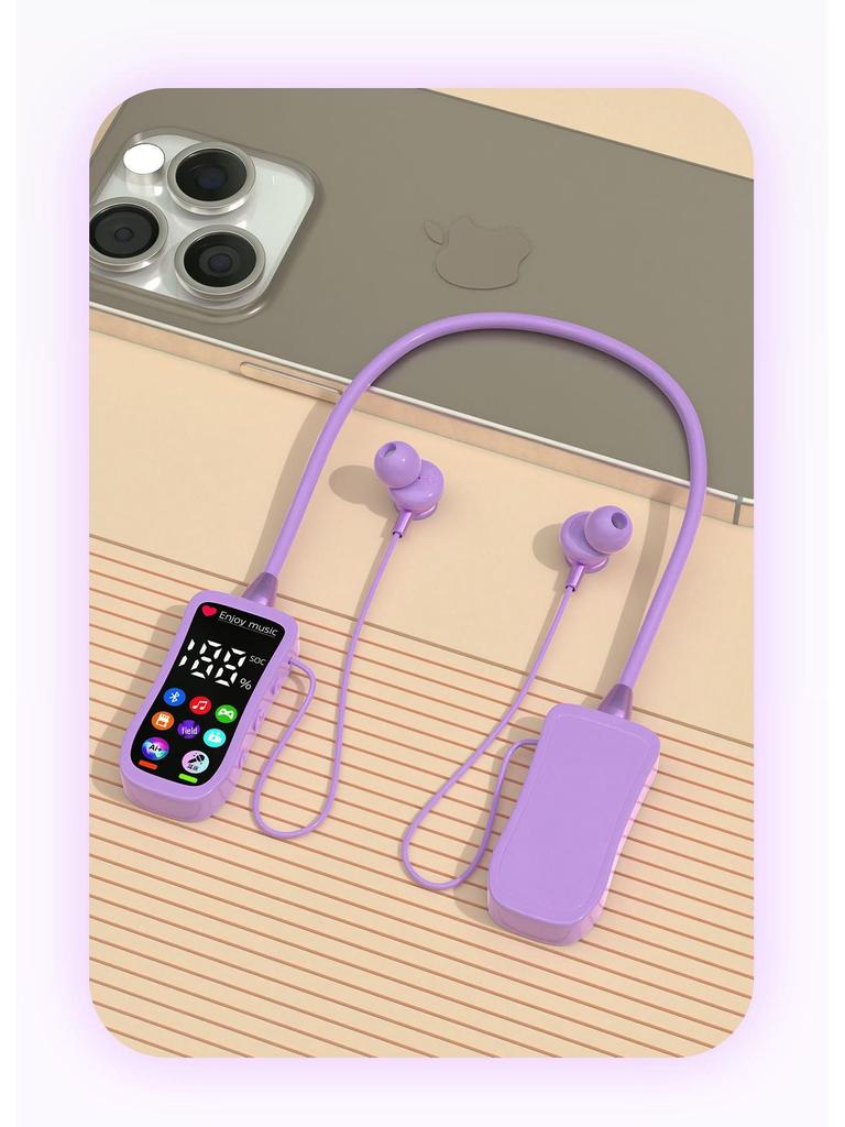 Bluetooth Sports Earphones with Digital Display, Neckband, Long Battery Life, Noise Reduction, Card Slot, and Superior Sound