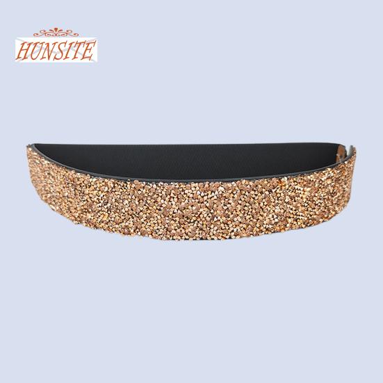 Women Belt Adjustable Elastic Band Shiny Rhinestone Wide Anti-slip Clothes Matching Anti-break Tight Waist Dress Waistband Clothes Accessory
