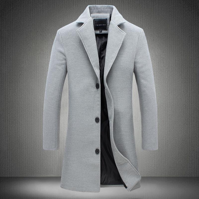 Men's Korean Style Slim Fit Mid-Length Wool Coat - Autumn/Winter Fashion Trench Outerwear