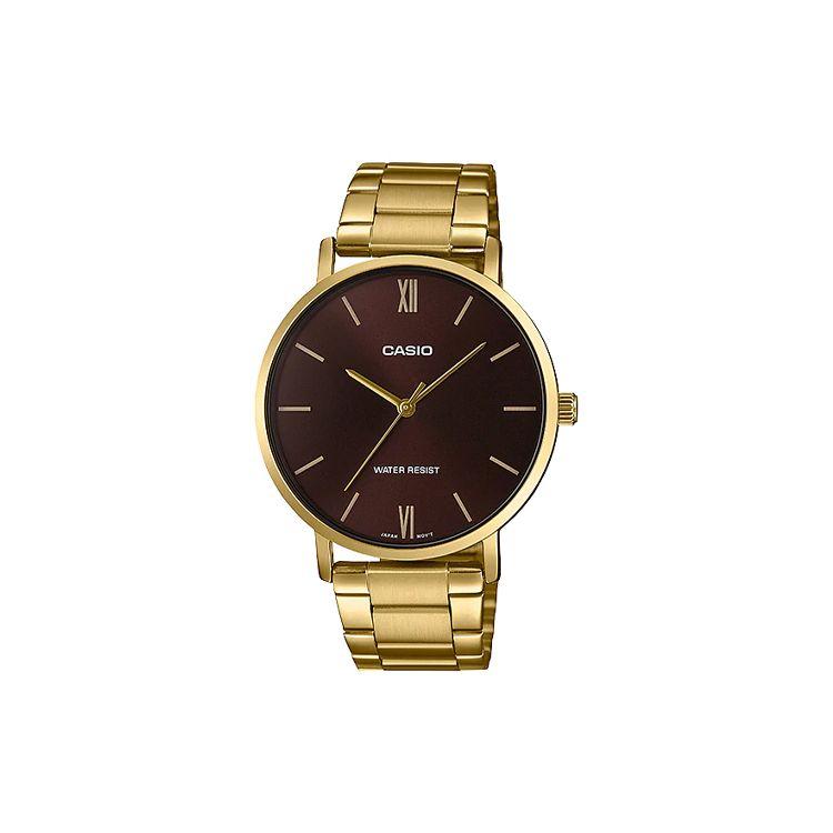 

Casio Dress Series Fashion Trend Business Retro Casual Simple Pointer Design Large Dial Waterproof Quartz Movement Stainless Steel Strap MTP-VT01G-5B Brown Watch Dial