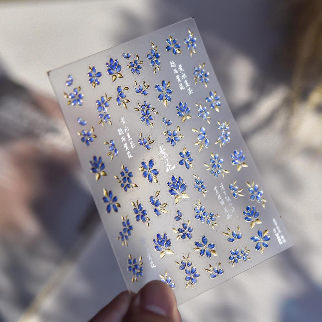 Tomoni Translucent Luxury Nail Stickers: Gold, Fruit, Red Flower, Leaf Designs