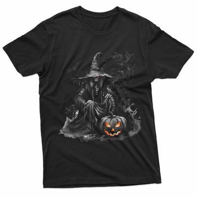 Scary Witch With Pumpkin Horror 100% Cotton T-shirt Mens Tees Top