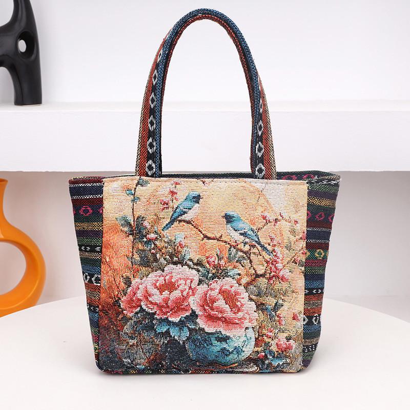 Ethnic Embroidered Handbag For Women With Canvas Material And Zipper Closure For Daily Use