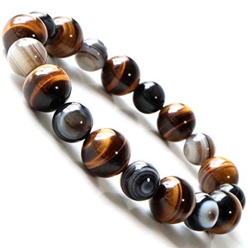 

[GOLD STONE] Tiger s Eye Bracelet, Power Stone, Natural Stone, Prayer Beads, Men s Accessory, Inner Diameter: Approx. 19.5cm