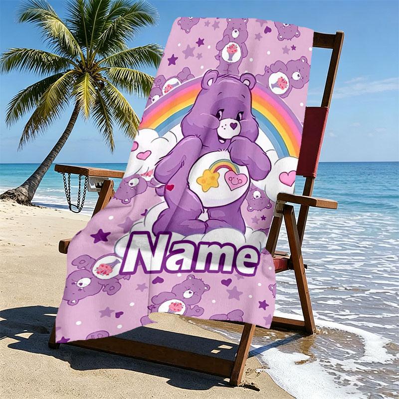Custom Name Personalized Care Bears Print Beach Towel, for Trip Camping Beach Party Home Decor, Birthday Gift for Family & Friends