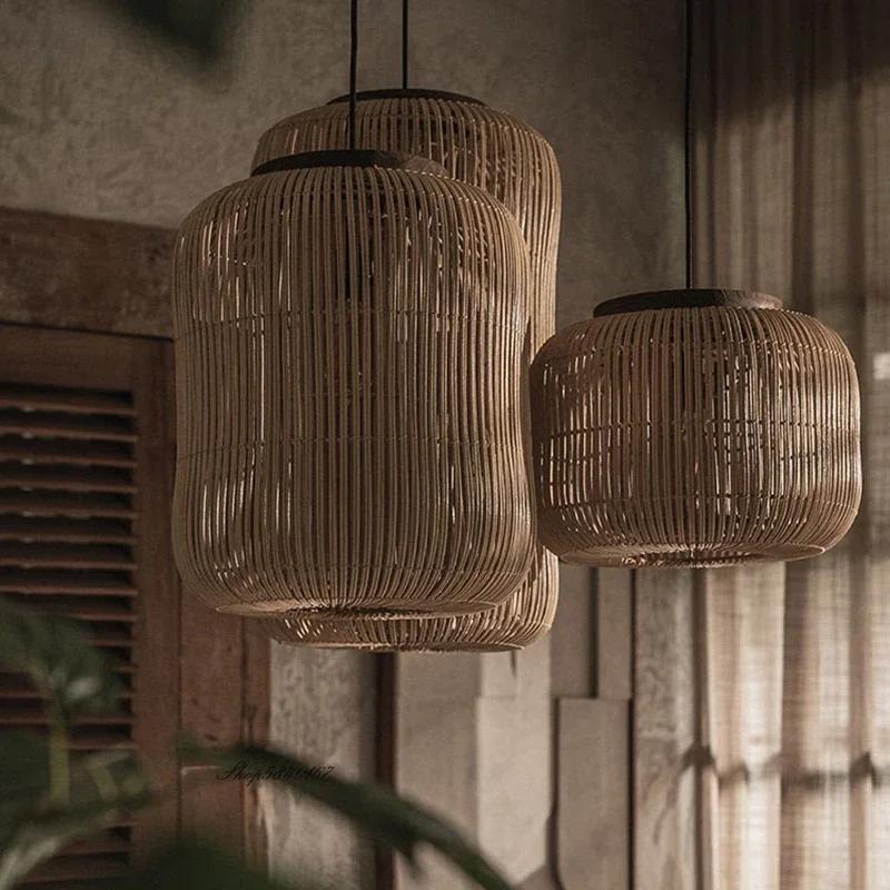 Retro Design Restaurant Rattan Pendant Light Southeast Asian Style Living Room Restaurant Pendant Light Hanging Island Lighting