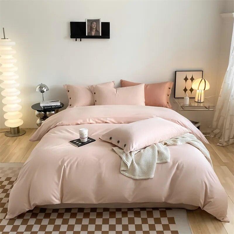 Luxuriöses Bettwäscheset aus ägyptischer Baumwolle, schlicht, nordisch, Bettbezug, Spannbettlaken/Spannbettlaken mit Kissenbezug, Bettwäsche, Queen-Size-Bett, Doppel-/King-Size-Bett