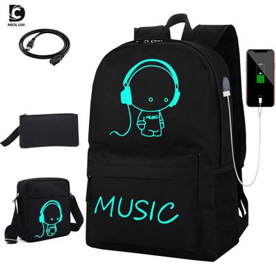 Screen Printing Backpack Male Korean Version Outdoor Travel Anti-theft Computer Backpack USB Luminous Youth Campus School Bag Female