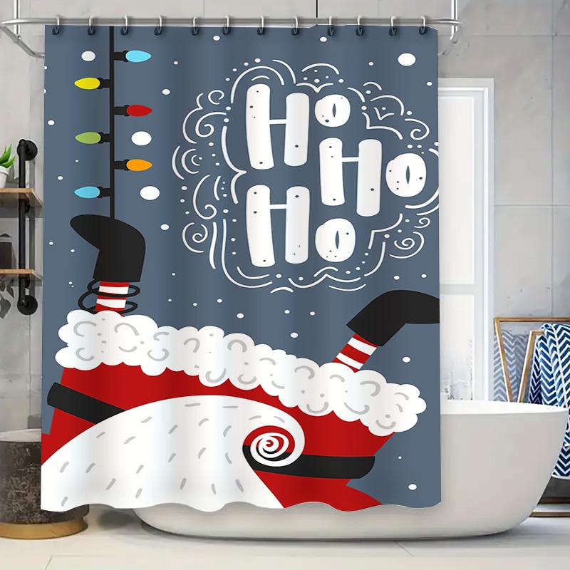 Tuniu Cute Christmas Shower Curtain Santa Claus Pattern Waterproof Fabric Bathroom Decor Festive Holiday Home Decor Gift Idea Fu