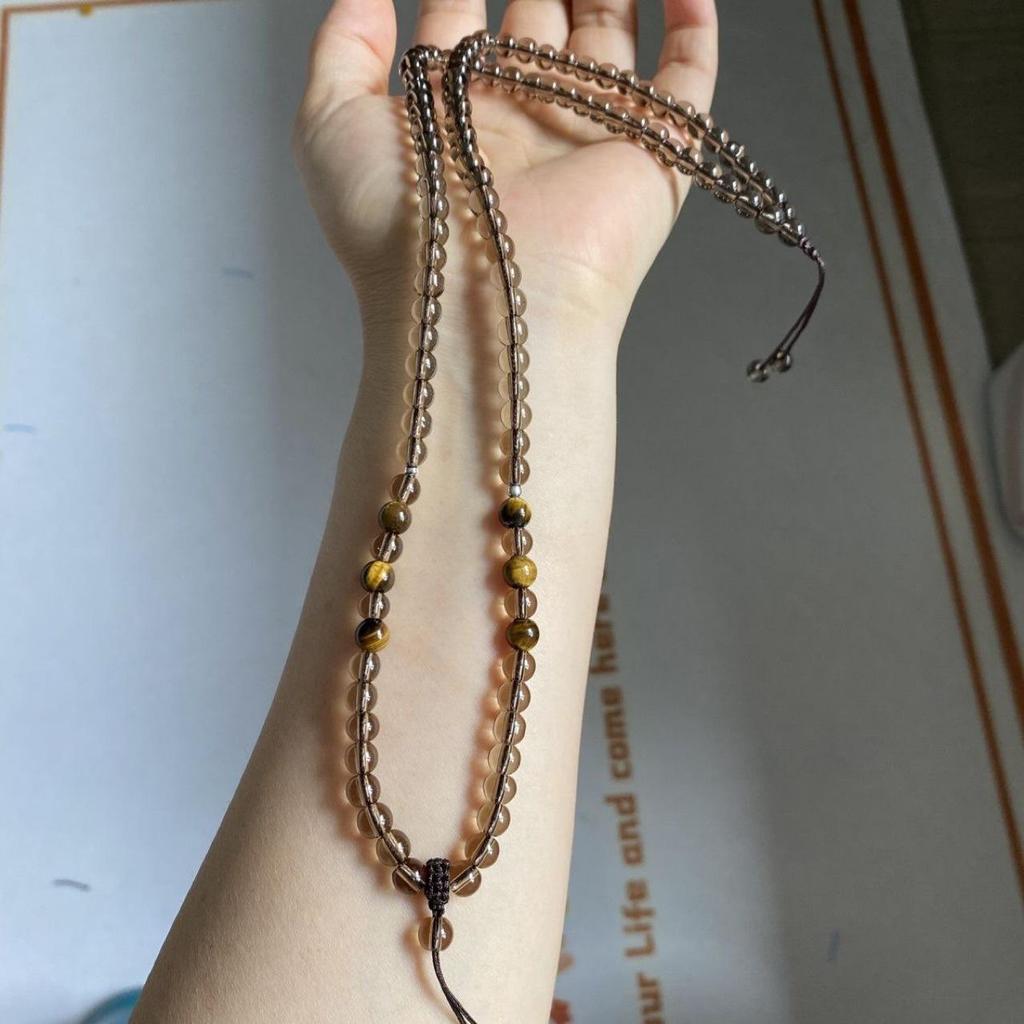 Versatile Tea Brown Crystal Beaded Necklace Thangka Amulet Fox Fairy Sweater Chain 6mm
