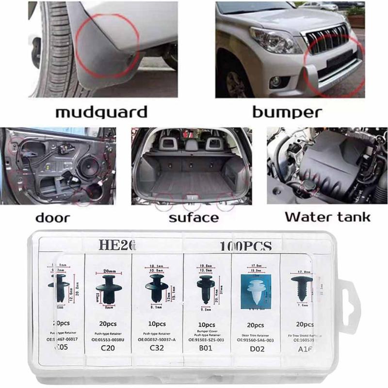 100Pcs Car Bumper Retainer Clips Automotive Body Trim Fixed Clip Auto Door Panel Push Pin Universal Vehicle Plastic Rivets Kit