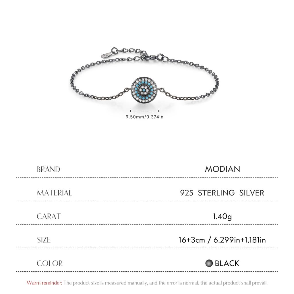 MODIAN Round Turquoise Black Golden Eyes Bracelet 925 Silver Punk Link Chain Bracelet For Women Hip Pop Fine Jewelry