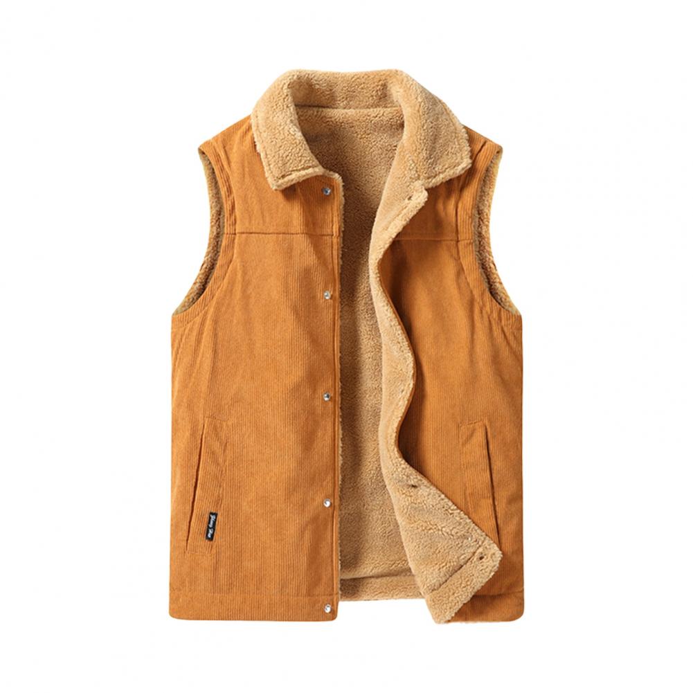 Herr Vinterväst Sammetsfoder Manchesterväst Kappa Slag Ärmlös Enkelknäppt Förtjockad Väst med Fickor