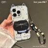 New Model Suitable for IPhone16promax Big Face Black Cat Protective Case Apple 15 Cute Polka Dot Lanyard Mobile Phone Case