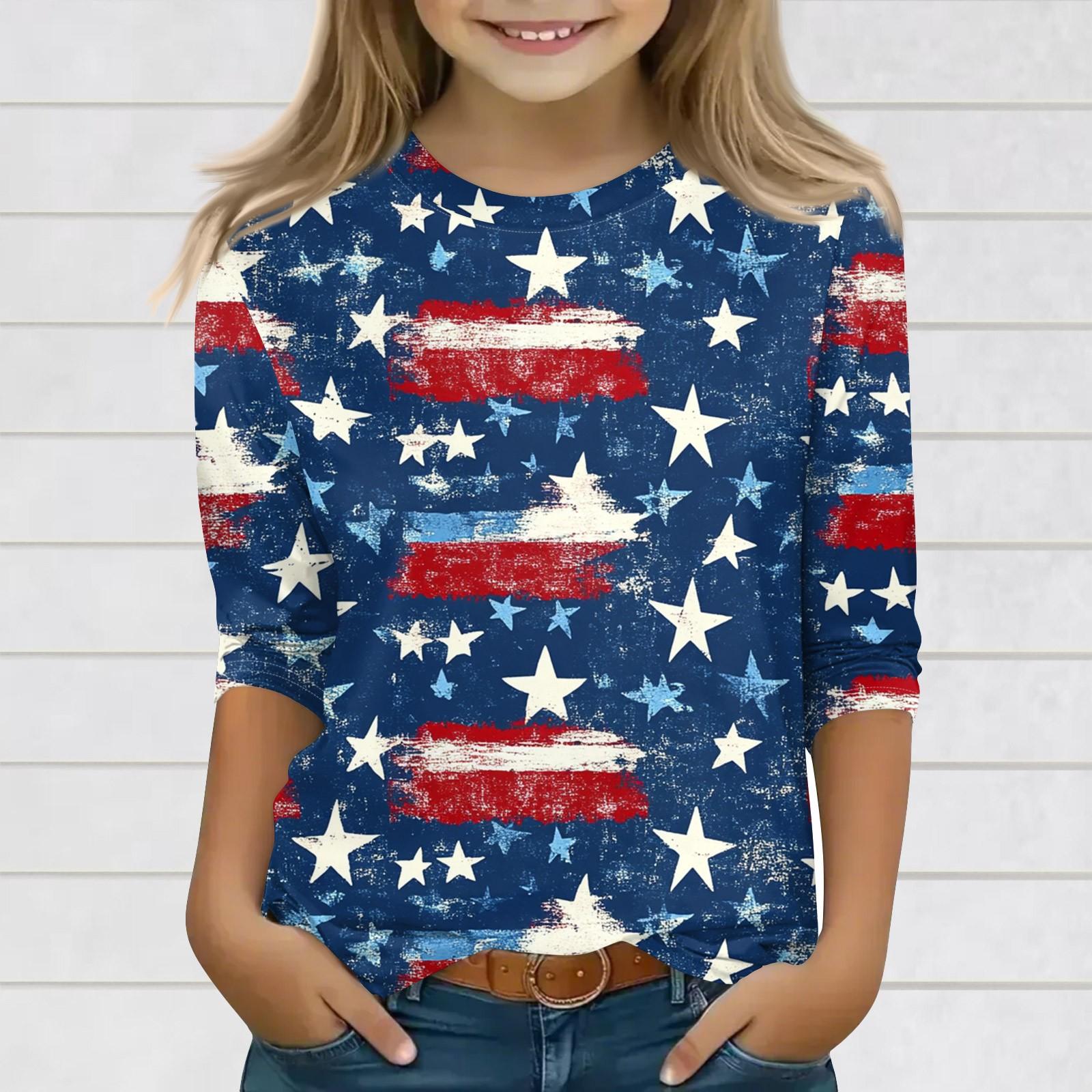 

Топы с принтом для девочек 3-10 лет с круглым вырезом и рукавами 3/4 Футболки Модные топы Наряды Футболки 110