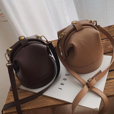 Simple Women Bucket Bag Fashion Ins All-Match Shoulder Crossbody Bag Pure Color Leisure Large Capacity PU Leather Messenger Bag
