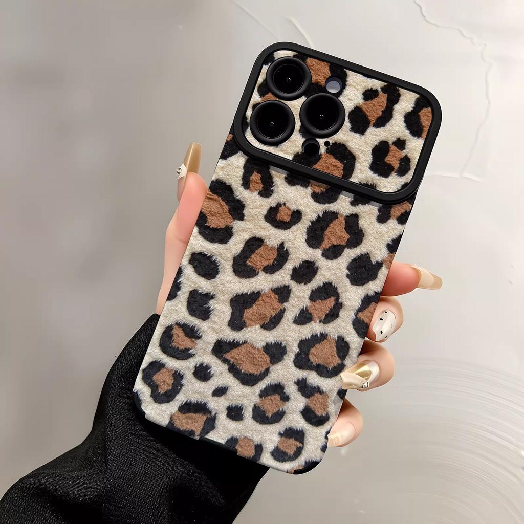 Plush Leopard Print Leather Pattern Is Suitable for Apple 17promaxs Mobile Phone Case iPhone15/16pro Simple Women's Model.
