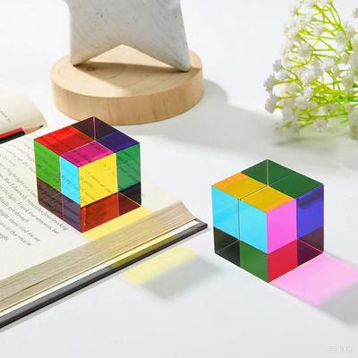 Scientific Magic Prism Cube 40mm Hexahedral Crystal Magic CMY Cube 3D Color Cube Pography Prism Office Desk Ornament Toy