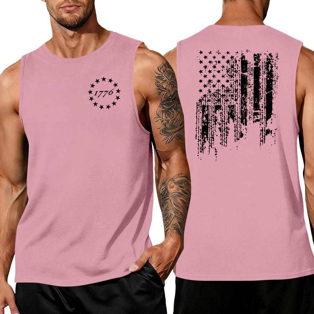 Men's Sleeveless Tank Top Casual Athletic Shirt with Independence Day Patriotic Print Round Neck Lightweight Summer Vest