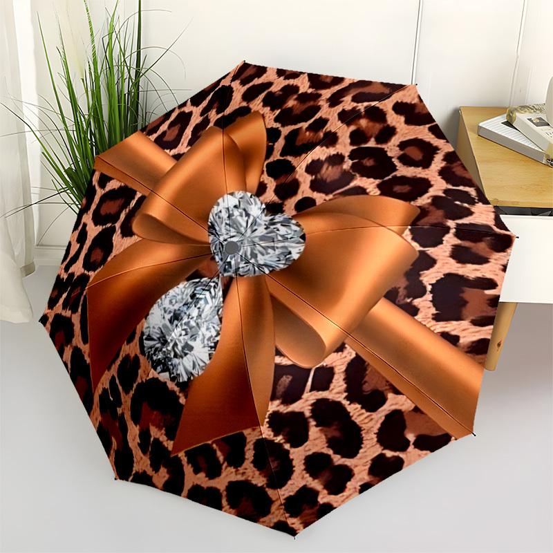 

1pc Leopard Print Bow Automatic Opening and Closing Folding Umbrella with 8 Iron Ribs - Portable, Foldable for Travel yy251124141