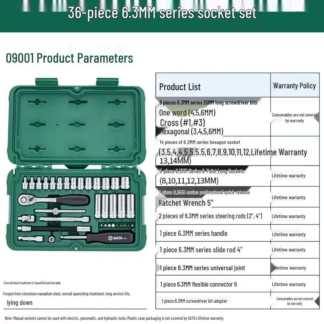 SATA 09002 Little Fly 52-Piece Ratchet Wrench Set for Auto Repair and Maintenance