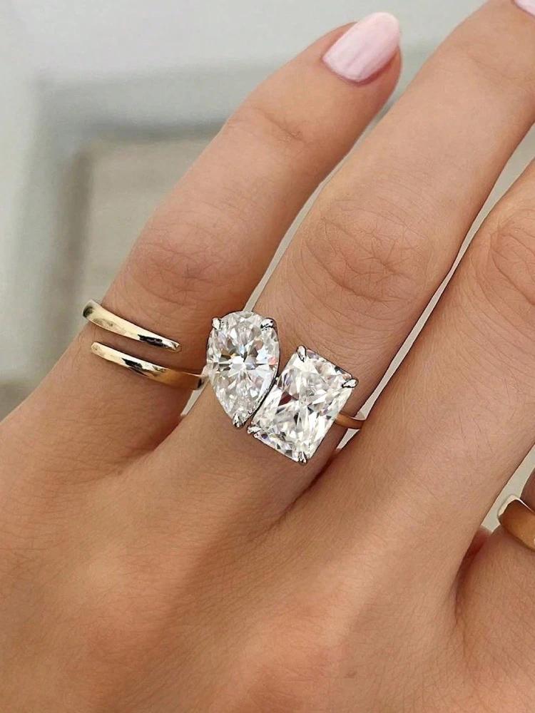 copper WaterDrop Square Sparkling Zircon Ring Ideal For Women Engagement Wedding Luxury Fashion High Quality Fine Jewellery