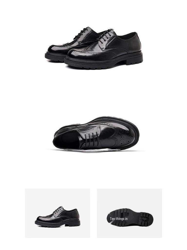 Men's Genuine Leather Formal Brogue Shoes - British, Thick-Soled, High-End Business Style, Top Layer Cowhide